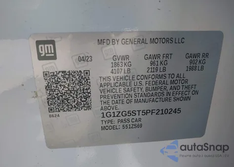 2023 Chevrolet Malibu Fwd Rs from USA, damaged, VIN 1G1ZG5ST5PF210245